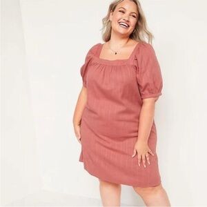 Women’s Old Navy Dusty Rose Red Puff Sleeve Mini Swing Boho Dress. Size XL